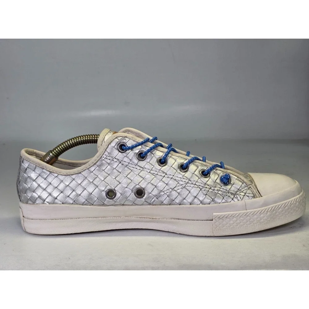 Converse All Star Women's Sneakers Size 9 Silver Woven Leather Shoes Rare‎ '10